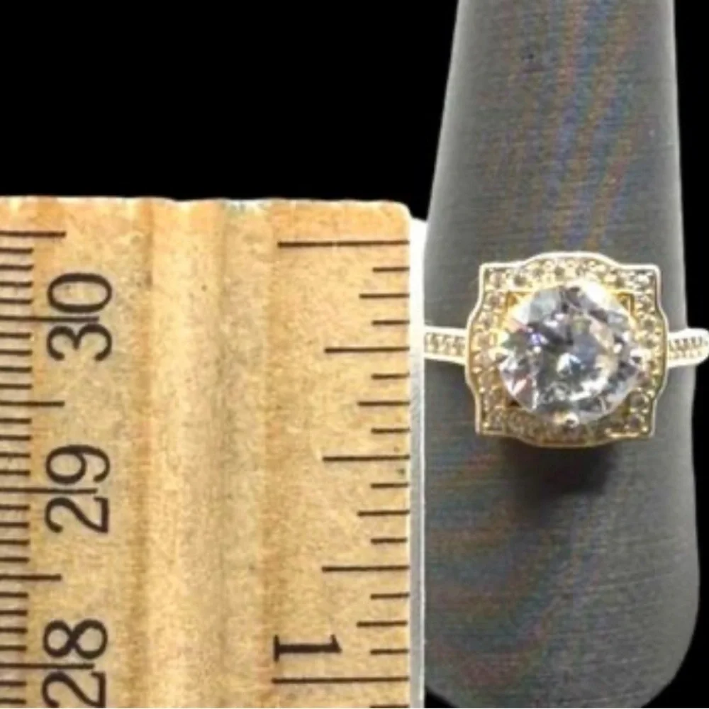 Vermeil Sterling Silver Round Cubic Zirconia Halo Ring | EUC Size 8.75